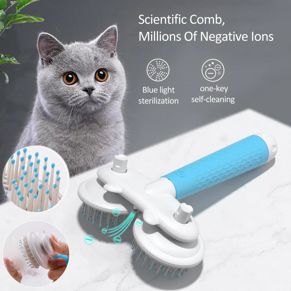 Double-Headed Pet Slicker Brush for Cats & Dogs – Self-Cleaning, Negative Ion Hair Removal Brush for Grooming and Shedding